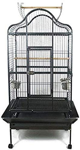 Pet's Solution - Gabbia per Pappagalli e Grandi Uccelli con Posatoi, Ciotole, Ruote, Griglia e Vassoio Estraibile, Nera - Dimensioni Esterne 80x76x175h cm