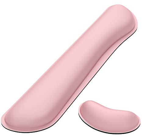 Dapesuom Vergrößertes Tastatur-Handgelenkauflage, Memory-Schaum Handgelenkruhen für Schreibtisch Matten Unterstützung, niedliche Schmerzlinderung Tastatur-Mauspad Resten Set für Büro, Hellrosa