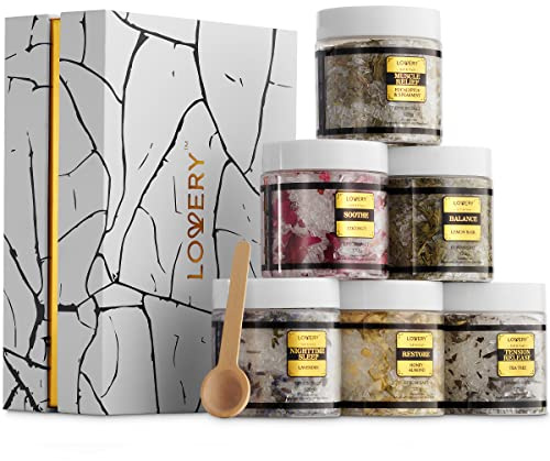 Gifts for Women Who Have Everything, Epsom Bath Salts Gift Basket Set, Self Care Salt with Essential Oil, Gifts for Her, Mom, Lavender, Eucalyptus, Lemon, Coconut, Tea Tree, Honey Almond