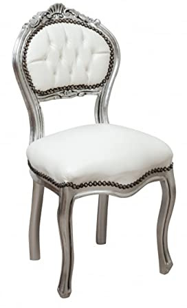Biscottini Upholstered Chair L45XPR42XH90 Leather White and Silver - Dining Room Chairs - Vintage Chairs - Bedroom Armchair