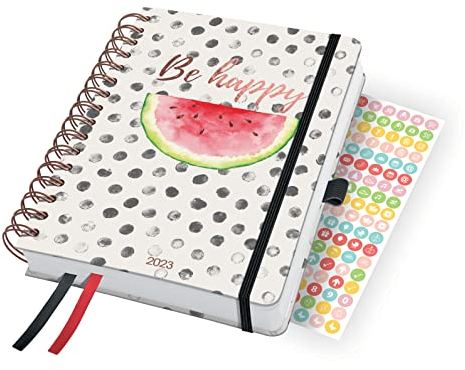 SIGEL J3601 Spiral-Kalender Jolie 2023 - Watermelon Summer - ca. A5 - Hardcover - Gummiband, Stiftschlaufe, Einstecktasche, Zeichenbänder - 240 Seiten - FSC-zertifiziert - Terminplaner