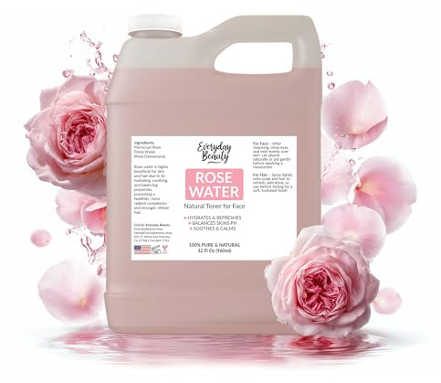 Rose Water Facial Toner - 32oz Bulk Alcohol-Free Vegan All Natural Refreshing for Face and Hair - Uplifts, Calming & Soothing for All Skin Types
