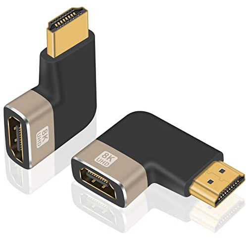 Duttek Lot de 2 Adaptateur HDMI 8K,Adaptateur HDMI à Angle Droit mâle vers Femelle,HDMI 2.1 Compatible 8K@60Hz,HDR,4K@120Hz,Dolby,eARC,HDCP2.3 pour Ordinateur Portable,PC, oniteur,Roku TV
