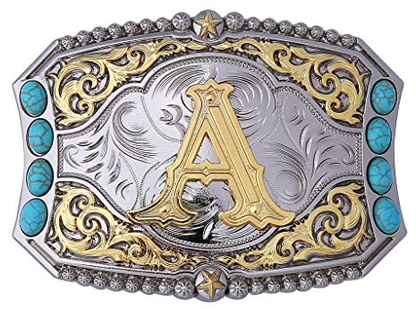 Btilasif Turkos bältesspänne Western Cowboy Rodeo initial bokstäver ABCDEFG till Z bältesspänne för män, a, M