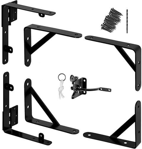 Anti Sag Gate Kit and Gate Latch - Gate Corner Bracket with Gate Hinges Heavy Duty for Wooden Fences-No Sag Gate Corner Brace Bracket for Doors, Driveway, Corral Gates, Wood Windows (Steel)