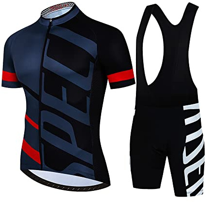 Petorenk Cykelkläder Herr Sommar Cykeldräkt Herr Set Andningsaktiv Sport Kort Ärm Sommarkostym + Herr Cykelshorts med Hängslen, Röd, XXL