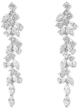 Lange Zirkonia Ohrringe Frauen Silber Diamant Blattkette Ohrringe Hochzeit für Brautjungfer Damen