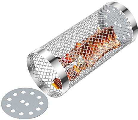SMIDD Panier à Griller cylindrique en Treillis métalliqu Panier à Griller Roulant Panier à rôtir en Acier Inoxydable Grill réutilisable Tambour à rôtir Panier à Griller Lavable