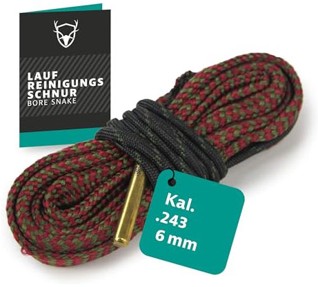 Royal Hunter® Laufreinigungsschnur I Borensake Kaliber .243 – 6mm I Laufreinigung für Gewehre und Pistolen Ɩ Premium Bore Snake mit integrierter Messingbürste