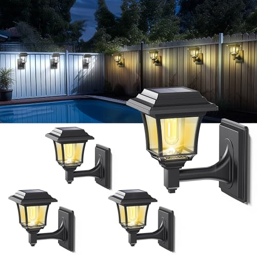LeiDrail Solar Staket Lights 4-pack utomhus trädgård solcellslampor utomhus vägg staket lampor utomhus utomhus vattentät uteplats uteplats dekoration varmvit och