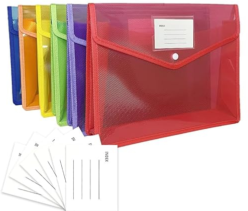 CRESZZLE 6er-Pack A4 Kunststoffmappen: Erweiterbar, wasserdicht, ideal als Dokumententasche, Aktenordner, Schnellhefter, Dokumentenmappe. Praktische Mappe A4 für Schule und Büro.