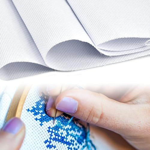 DIKEBAO 150x100cm Tela Aida 11CT per Punto Croce Bianco - Tessuto in Cotone Poliestere per Ricamo, Cucito e Fai da Te