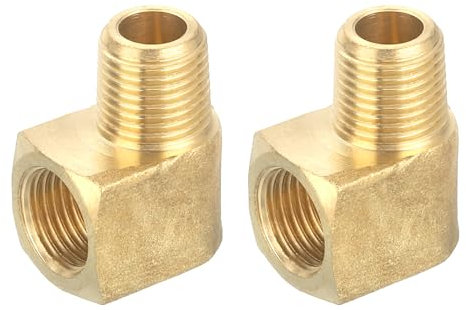 QUARKZMAN Conexión de Codo de 90 Grados de Latón Barstock Street 1/8 NPT Conector de Tubería para Gas, Aire, Aceite, Propano, 2 Piezas