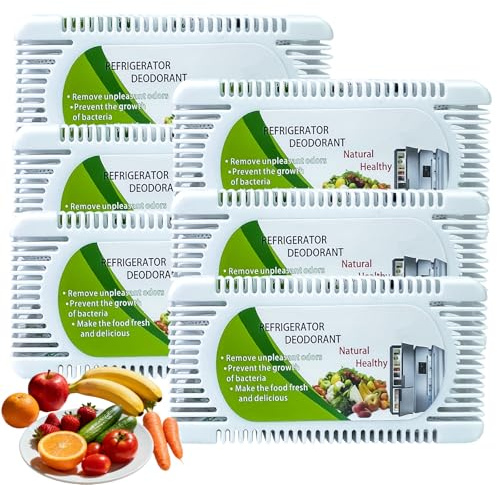 Kühlschrank Deo 6er Pack, Bambus Kohle Deodorizer Geruchsentferner gegen Gerüche im Kühlschrank, Schrank, Schuhschrank & Auto, Wiederbefüllbar & Ökologisch (6 Stück)