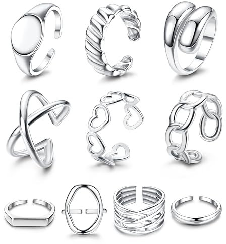 Diamday 10 Stück Gold Chunky Ringe für Frauen 14 Karat Gold Edelstahl Verstellbare Stapelbare Ringe Sets Dome Dick Geflochten Verdreht Trendy Knuckle Daumen Finger Ringe