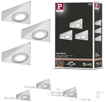 Paulmann 92125 LED sous-meubles Trias avec capteur de proximité kit de 3 3000 K 2,7W 135x132 mm 185lm Acier brossé luminaire en saillie pour meuble