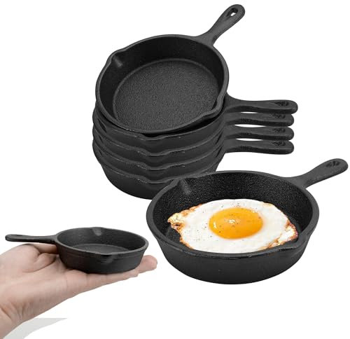 WENLISELL 4 Pack Mini Frying Pan, 4 inch Mini Cast Iron Skillet with Double Drip-Spouts, Small Egg Skillet Metal Pans for Oven, Stove, Grill