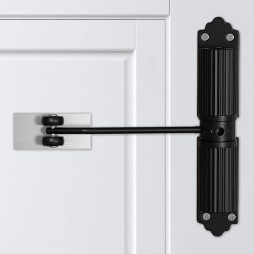 Ferme-porte automatique, sans perçage, force de fermeture réglable, ferme-porte automatique pour portes intérieures légères avec 4 vis et levier de réglage, pour porte de chambre, bureau (noir)