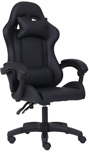 Millhouse Sport Desk Chair, Adjustable Office Gaming Racing Chair with Lumbar and Head Pillow, X3577 - Black-Blk