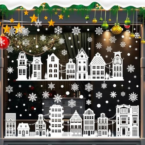 Aonveki 9 ark jul fönsterklistermärken, fönsterbilder jul självhäftande, julfönsterbilder för vinter hus juldekoration