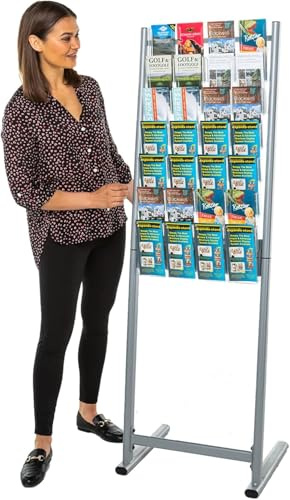 Metroplan Freestanding Leaflet Holder | 28x1/3A4, PVC Pockets Clear, Brochure Dispenser | Complete Visibility allows easy browsing | Literature Display Stand | Ideal for Office, School or Reception