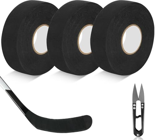 APXEL Grip Tape, 3X Ruban Adhésif Sport avec Ciseaux, Autocollant Hockey Bande, Anti-Dérapant Ruban Adhésif de Hockey, Résistant Polyester Coton pour Badminton Raquette Squash Tennis, 25mm*25m
