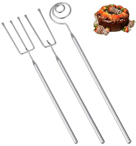 3 Pcs Chocolate Dipping Fork Stainless Steel Candy Dipping Spoon Kit Handmade Fondue Fork Cooking Tool With Slotted Spoon For Baking Truffles Cake Decorating Dishwasher Safe