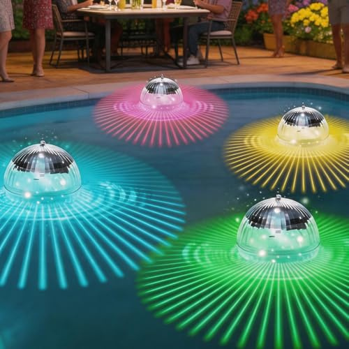 Wxeadu 4 Piezas Luz Solar Piscina, Luces para Piscina, LED Luces Flotantes Piscina, RGB Multicolor Luces Solares Piscina,Luz para Piscina, Luz Solar Piscina Flotante para Piscina, Estanque, Fuente