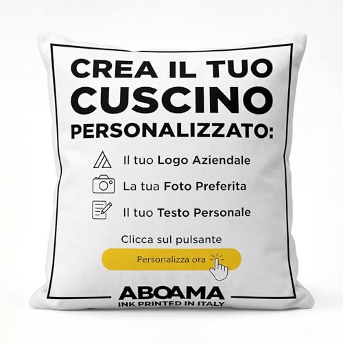 Aboama Cuscino Personalizzato, 100% Poliestere, con Foto, Testo e Logo, Federa Lavabile, Cerniera Laterale, Idea Regalo