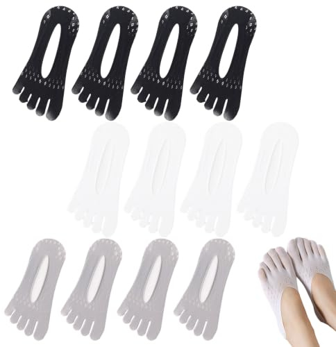 Guttiuaa 12 Pairs Toe Socks for Women, Non Slip Finger Running Sock for Men(Black, White, Gray)