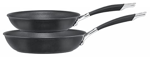 Circulon Momentum Non Stick Frying Pan Set of 2 – Induction Frying Pan Set, Oven & Dishwasher Safe Hard Anodised Cookware with Soft Grip Handles, Black