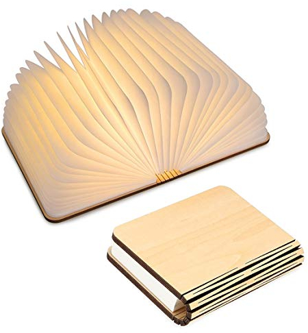 Yuanj LED Livre Lampe en Bois, Idee Cadeau Noël Livre Lampe Pliante et Magnétique, LED Lampe de Papier Rechargeable par USB, Lumière Décorative avec 1000 mAh Batteries