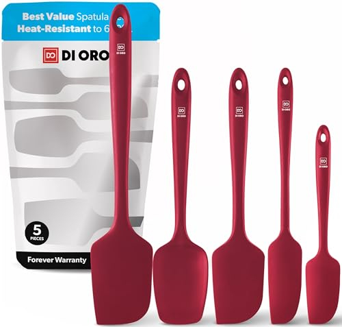 DI ORO® Living Silicone Spatulas for Cooking - Silicone Kitchen Utensils for Baking & Mixing - 315°C Heat-Resistant Nonstick Cookware Safe Silicone Scrapers - Food Grade & Dishwasher Safe (5pc, Red)