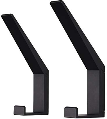 VOROMADU Coat Hooks Wall Mounted Towel Holder Heavy Duty Aluminum Double Robe Hanger for Bathroom Kitchen Office Farmhouse 2 Pack Anodized (Black)