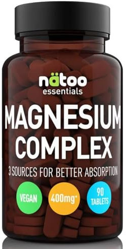 NÄTOO Magnesio Completo - Integratore Stanchezza, Affaticamento e Metabolismo Energetico - con Magnesio Bisglicinato, Citrato e Carbonato - 90 compresse Vegan.