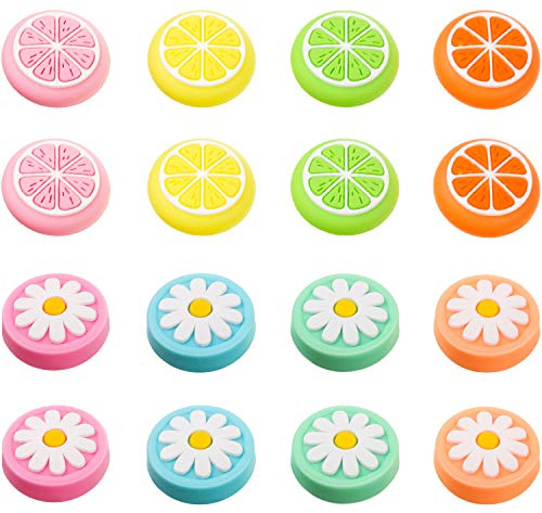 Sumind 16 Cappucci Impugnatura Pollice Ricambio Design Frutta Limone e Fiore Copertina per Stick Analogico Tappo Joystick in Silicone Morbido Compatibile con Switch