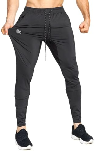 BROKIG Mens Stretch Gym Joggers Trousers Lightweight Tracksuit Bottoms | Lightweight Running Trousers, Jogging Bottoms with Zip Pocket, Dry Fit Joggers Bottoms, Slim fit, Skinny,Smooth, Tapered