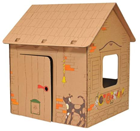 Annahouse kreativ Umrissenes braunes Kartonhaus Cabin mit schönen Tieren und großem Dach zum Malen mit Bleistiften, Buntstiften, Gouachefarben, Fingerfarben, DIY, Large, 3+ Jahre