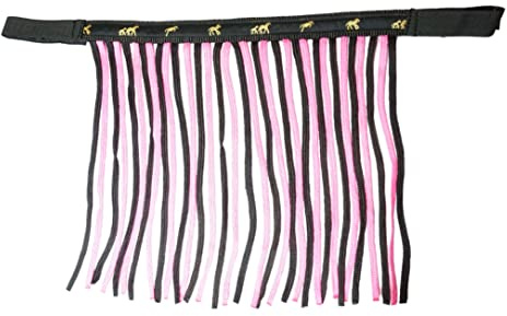 Moscas para caballos, máscara antimoscas con flecos y cierre, gorro para Shetty, Pony, Cob, sangre caliente, Kb (Shetty, negro y rosa)