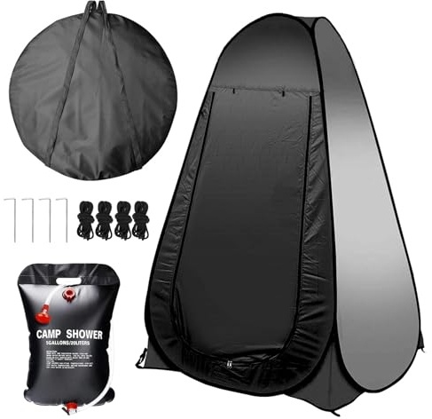 Petgin Pop Up Tent Upgrade Privacy Shower Tent Portable Outdoor Sun Shelter for Toilet Camping Biking Beach-Black,with Folding Chair & Shower Bag