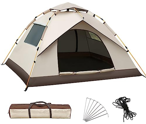 Tienda de campaña para 3-4 personas, tienda familiar impermeable para camping, fácil de instalar, doble capa, anti-UV, 2 ventanas, 2 puertas, tiendas familiares instantáneas para camping, senderismo y