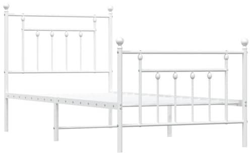 vidaXL Sängram med huvudgavel och fotgavel vit metall 90x200 cm, säng, metallsäng, metall sängram, sängar, metallsängar, metall sängramar, gästsäng