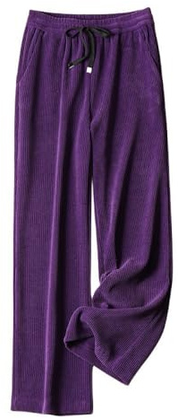 LIROMA Dam raka ribbade sammetsbyxor hög midja palazzo byxor med dragsko casual byxor, höst, vinter, baggy breda ben, loungebyxor med, lila, S