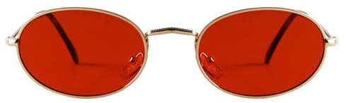 Laurinny Retro Oval Sunglasses for Women Men Vintage 90s Hippie sunglasses Classic Metal Frame Eyeglasses(Gold/Red)