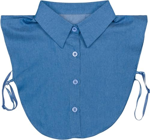 styleBREAKER Blusa de Mujer con Cuello de Camisa de Mezclilla y Botones, Estilo de Negocios 08020016, Color:Azul