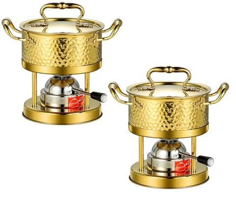 KELUNIS Stufa più Calda Chafing Dish Buffet 2 Pack, Stufa A Fuoco Singolo Stufa Calda Portatile Scaldabagni con Coperchio per Feste Catering Camping,d'oro