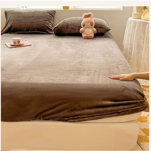 Surwin Spannbettlaken Elegante Einfarbige Farbe Spannbetttücher Elastisch Bettlaken, 25cm Steghöhe, Weiche Spannbetttuch Mikrofaser Spannleintuch (180x200x25cm,Dunkelbraun)