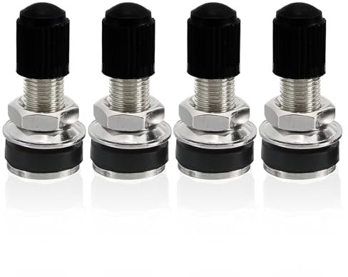 Xiciki 4 Pièces Valve de Pneus, Valves de Pneus pour Motos et Voitures, Voiture Moto Pneu Valve Tubeless Potence en métal avec Capuchon Anti-poussière.