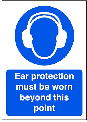 Ear protection must be worn beyond this point - safety sign, ppe clothing, ppe - 1.2mm Rigid plastic for indoor/outdoor usage (600mm x 400mm) Viewing Distance within 20m.