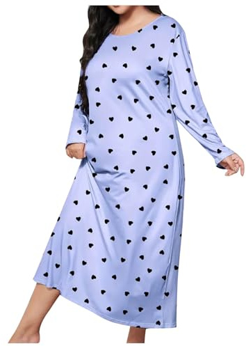 Generico Camicia da Notte Donna Taglie Forti L-5XL Camicie da Notte Cotone Lungo Pigiama Manica Lunga Elegante Invernale Vestito da Notte Abbigliamentoda Casa Casual